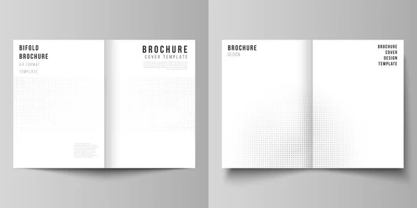 두 개 의 A4 커버 샘플의 벡터 레이아웃은 bifold brochure, flyer, cover design, book design 을 위한 템플릿을 디자인 한다. 추상적 인 반음 효과 장식에 점 이 있습니다. 투박 한 스타일의 장식을 위한 점선 무늬. — 스톡 벡터