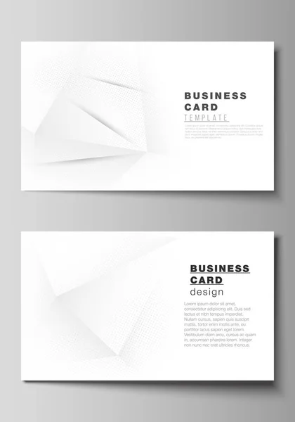 Vector layout of two creative business cards design templates, horizontal template vector design. Halftone dotted background with gray dots, abstract gradient background. — Stock Vector