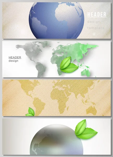 Vector layout of headers, banner design templates for website footer design, horizontal flyer design, website header backgrounds. Save Earth planet concept. Sustainable development global concept. — Stock Vector