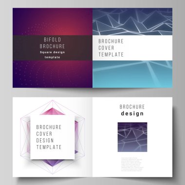 Vektör düzeni iki kapsar kare tasarım bifold broşür, dergi, afiş, kitapçık için şablonlar. 3D Çokgen geometrik modern tasarım soyut arka plan. Bilim veya teknoloji vektör illüstrasyon.