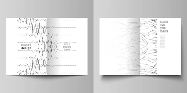 Diseño vectorial de dos maquetas de portada moderna en formato A4: plantillas de diseño para folleto bifold, volante, folleto, informe. Ciencia moderna de moda o fondo de tecnología con partículas dinámicas. Rejilla ciberespacial — Archivo Imágenes Vectoriales