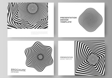Sunumun minimalist soyut vektör düzeni iş şablonları dizayn eder. Optik illüzyon siyah ve beyaz tasarım desenli soyut üç boyutlu geometrik arkaplan.