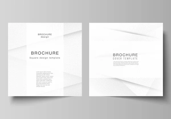 Vector layout of two square covers design templates for brochure, flyer, magazine, cover design, book design, brochure cover. Halftone dotted background with gray dots, abstract gradient background. — Stock Vector