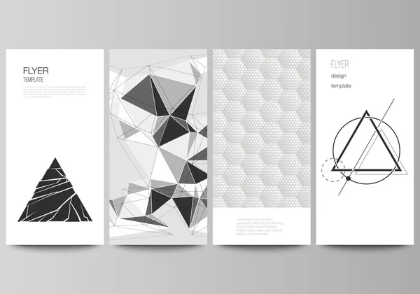 The minimalistic vector illustration of the editable layout of flyer, banner design templates. Abstract geometric triangle design background using different triangular style patterns. — Stock Vector