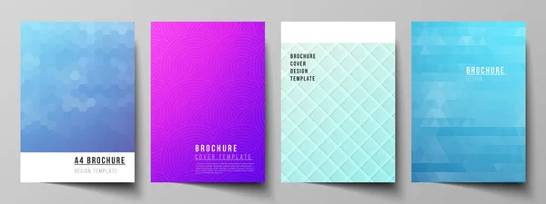 Vektorn layout A4-format moderna omslag mockups design mallar för broschyr, tidskrift, flygblad, häfte, årsrapport. Abstrakt geometriskt mönster med färgglada lutning affärsbakgrund. — Stock vektor