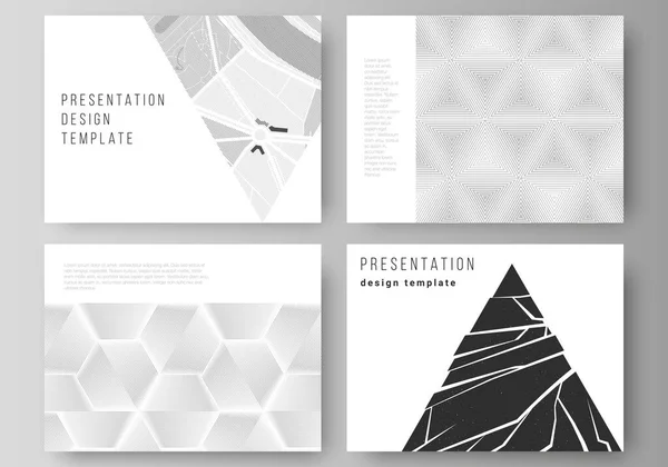 Den minimalistiska abstrakta vektor illustration layout av presentationen diabilder design affärsmallar. Abstrakt geometrisk triangel design bakgrund med olika triangulära stil mönster. — Stock vektor