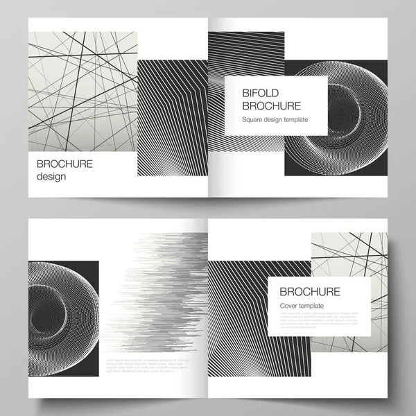 O layout vetorial de dois modelos de capas para o projeto quadrado bifold brochura, revista, folheto, livreto. Antecedentes geométricos abstratos, ciência futurista e conceito de tecnologia para design minimalista. — Vetor de Stock