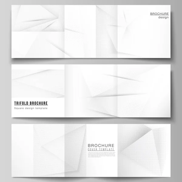 Vector layout of square covers design templates for trifold brochure, magazine, cover design, book design, brochure cover. Halftone dotted background with gray dots, abstract gradient background. — Stock Vector