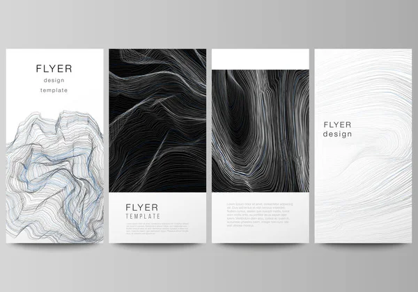 Die minimalistische Vektorillustration des editierbaren Layouts von Flyern, Banner-Design-Vorlagen. Glatte Rauchwelle, High-Tech-Konzept schwarze Farbe Techno-Hintergrund. — Stockvektor