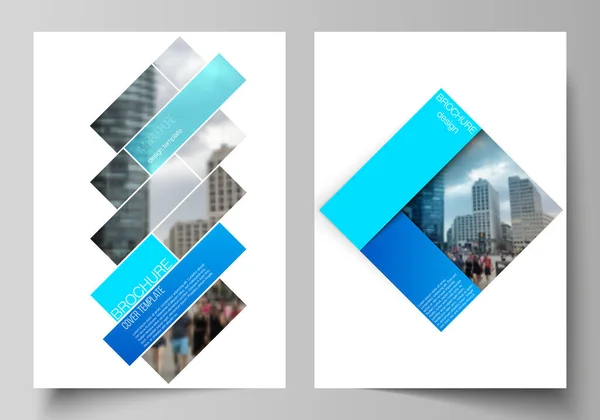 パンフレット、雑誌、チラシ、小冊子、年次報告書のためのA4形式モダンカバーモックアップデザインテンプレートのベクトルレイアウト。長方形を持つ抽象的な幾何学的パターン創造的な現代の青い背景. — ストックベクタ