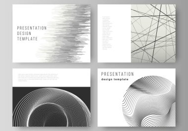 Sunumun düzenlenebilir düzeninin vektör illüstrasyonu iş şablonları dizayn eder. Geometrik soyut arkaplan, minimalist tasarım için fütürist bilim ve teknoloji kavramı.