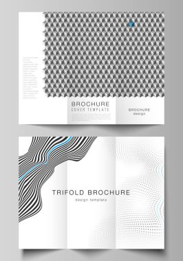 Düzenlenebilir düzenlerin asgari vektör çizimi. Modern yaratıcı kapaklar üç katlı broşür ya da broşür için tasarım şablonları. Çizgiler ve küplerle büyük veri görselleştirme kavramı.