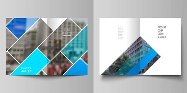 Vektor-Layout von zwei a4-Format modernen Cover-Attrappen Design-Vorlagen für zweifache Broschüre, Magazin, Flyer, Booklet, Bericht. abstrakte geometrische Muster kreativen modernen blauen Hintergrund mit Rechtecken. — Stockvektor