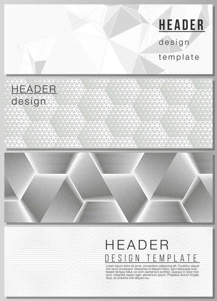 De minimalistische vector illustratie van de bewerkbare lay-out van headers, banner ontwerpsjablonen. Abstracte geometrische driehoek ontwerp achtergrond met behulp van verschillende driehoekige stijl patronen. — Stockvector