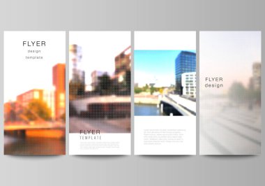 Broşür tasarımı, web sitesi reklam tasarımı için pankart tasarımı, dikey el ilanı tasarımı, web sitesi dekorasyonu. Noktalı yarım ton efekt. Noktalı desen dekorasyonu.