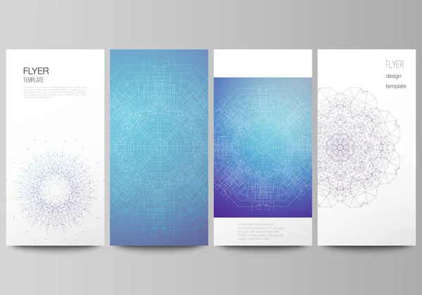 The minimalistic vector illustration of the editable layout of flyer, banner design templates. Big Data Visualization, geometric communication background with connected lines and dots. — Stock Vector