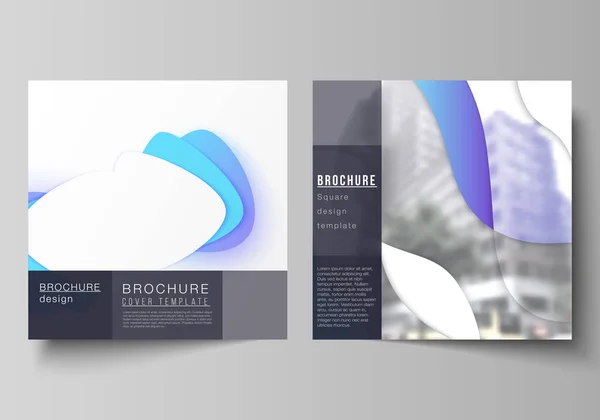 De minimale vector illustratie lay-out van twee vierkante formaat covers ontwerpsjablonen voor brochure, flyer, tijdschrift. Blauwe kleurovergang abstracte dynamische vormen, kleurrijke geometrische sjabloonontwerp. — Stockvector