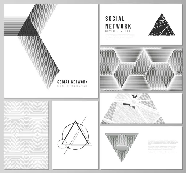 Os layouts minimalistas de ilustrações vetoriais abstratas de mockups de redes sociais modernas em formatos populares. Abstrato geométrico triângulo design de fundo usando diferentes padrões de estilo triangular. — Vetor de Stock