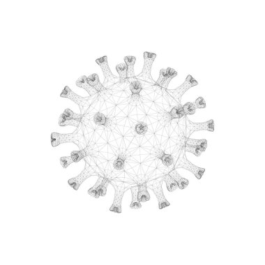 Beyaz arka planda izole edilmiş Corona virüsünün 3 boyutlu tıbbi şablonu. Covid 19, koronavirüs enfeksiyonu. Virüs konsept vektör çizimi.
