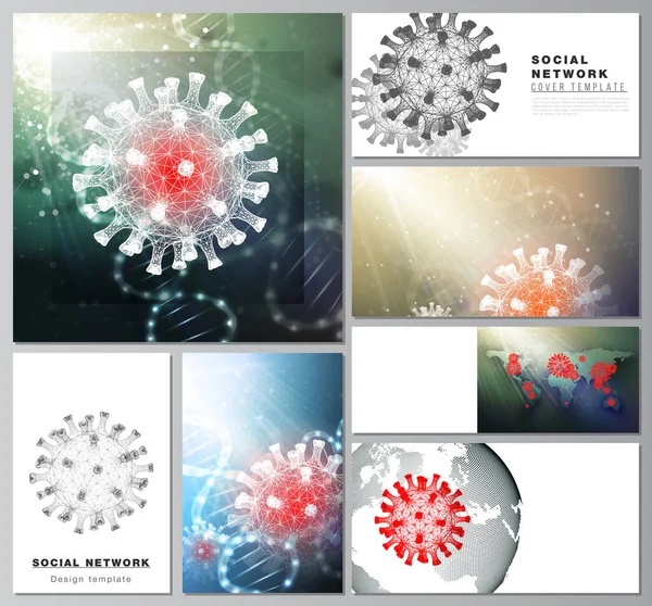 用于封面设计、网站设计、网站背景或广告的社交网络模型的向量布局。Corona病毒的3D医学背景Covid 19, Coronavirus感染.病毒概念. — 图库矢量图片
