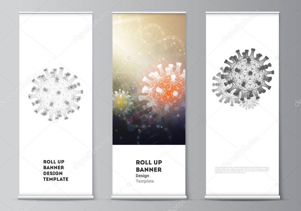 Download Vector Layout Of Roll Up Mockup Design Templates For Vertical Flyers Flags Design Templates Banner Stands 3d Medical Background Of Corona Virus Covid 19 Coronavirus Infection Virus Concept Premium Vector In PSD Mockup Templates