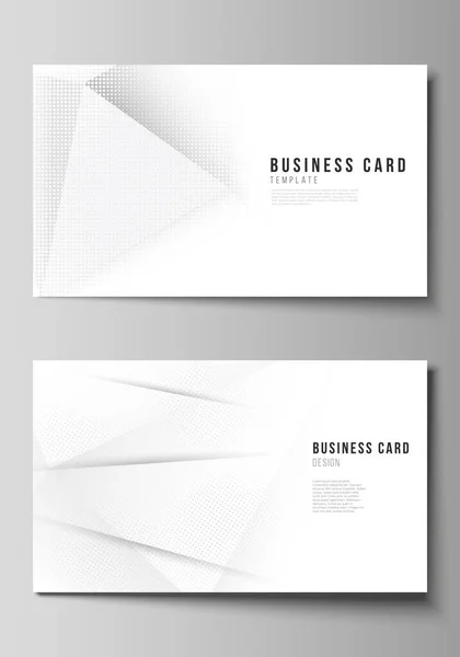 Vector layout of two creative business cards design templates, horizontal template vector design. Halftone dotted background with gray dots, abstract gradient background. — Stock vektor