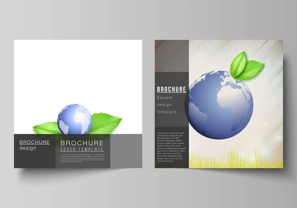 Vector lay-out van twee vierkante formaat omslagen ontwerp sjablonen voor brochure, flyer, omslag ontwerp, boek ontwerp, brochure omslag. Red Aarde planeet concept. Duurzame ontwikkeling globaal bedrijfsconcept. — Stockvector