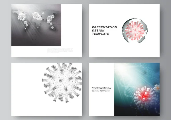 Vektorlayout der Präsentationsfolien entwerfen Geschäftsvorlagen, Mehrzweck-Vorlage für Präsentationsberichte. 3D medizinischer Hintergrund des Coronavirus. Covid 19, Coronavirus-Infektion. Virenkonzept — Stockvektor