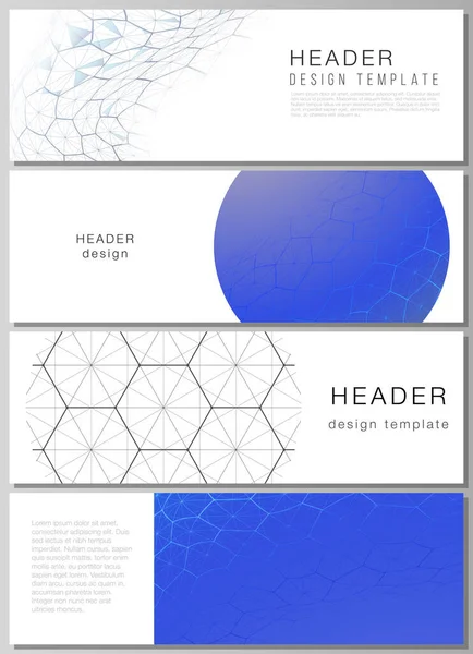 Minimalistisk vektor illustration layout av rubriker, banner design mallar. Digital teknik och big data koncept med hexagoner, ansluta prickar och linjer, polygonal vetenskap medicinsk bakgrund. — Stock vektor