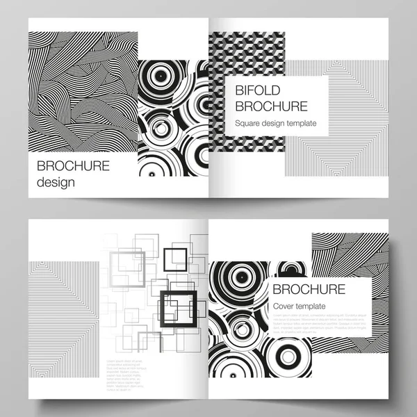 Das Vektorlayout von zwei Covervorlagen für quadratische Designbifold Broschüre, Magazin, Flyer, Booklet. Trendiger geometrischer abstrakter Hintergrund im minimalistischen flachen Stil mit dynamischer Komposition. — Stockvektor