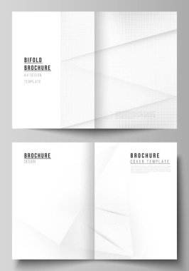 Çift katlı broşür, broşür, broşür, kapak tasarımı, kitap tasarımı, broşür kapağı için iki A4 kapak modelinin vektör düzeni. Noktalı yarım ton efekt. Noktalı pop sanat deseni dekorasyonu.
