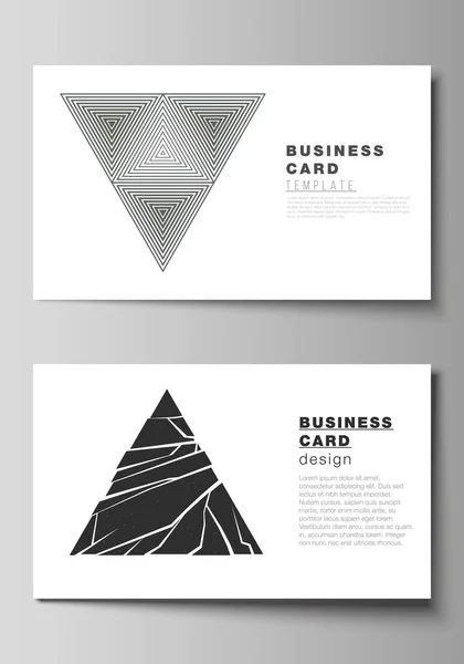 The minimalistic abstract vector illustration layout of two creative business cards design templates. Abstract geometric triangle design background using different triangular style patterns. — ストックベクタ