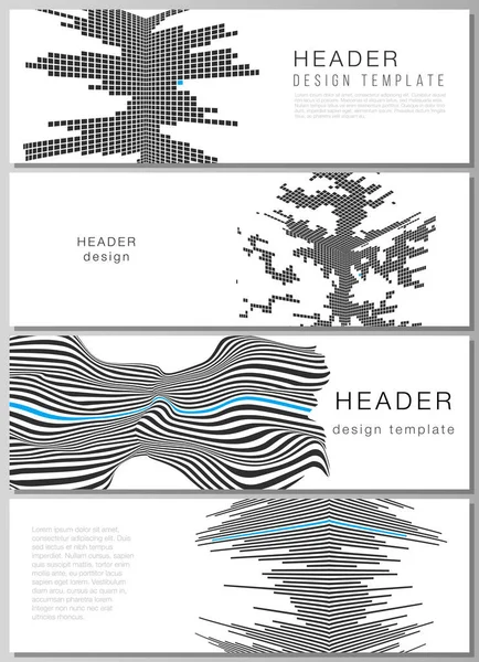 Die minimalistische Vektorillustration des editierbaren Layouts von Kopfzeilen, Banner-Design-Vorlagen. Abstraktes Konzept zur Visualisierung von Big Data mit Linien und Würfeln. — Stockvektor