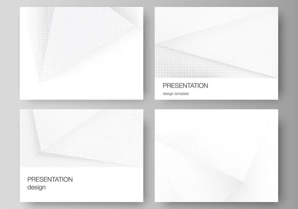 Vektor layout av presentationsbilder design affärsmallar, multipurpose mall för presentation broschyr, broschyr omslag. Halvton effekt dekoration med prickar. Prickig popkonst mönster. — Stock vektor