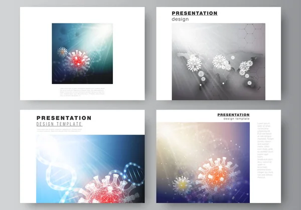 Vector lay-out van de presentatie dia 's ontwerp business templates, multifunctionele template voor presentatie rapport. 3d medische achtergrond van het corona virus. Covid 19, coronavirus infectie. Virusconcept — Stockvector