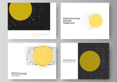 Sunum slaytlar minimalist soyut vektör çizim düzeni tasarım iş şablonları. Dinamik parçacıklar ile bilim veya teknoloji 3D arka plan. Kimya ve bilim konsepti.