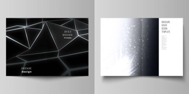 Çift katlı broşür, broşür, broşür ve kitapçık için iki adet A4 formatında vektör düzeni modern kapak modelleri tasarım şablonları. 3d çokgen geometrik modern tasarım soyut arkaplan. Bilim veya teknoloji vektörü.
