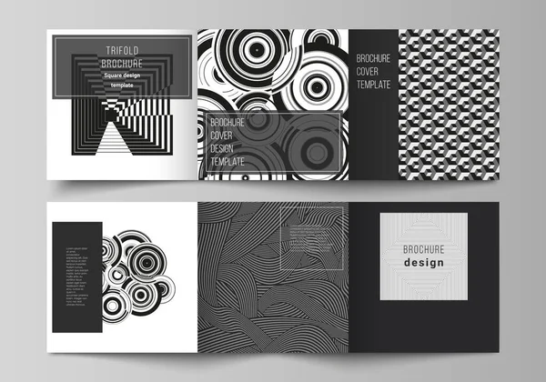 Das minimale Vektorlayout des quadratischen Formats umfasst Designvorlagen für dreifache Broschüren, Flyer, Magazine. Trendiger geometrischer abstrakter Hintergrund im minimalistischen flachen Stil mit dynamischer Komposition. — Stockvektor