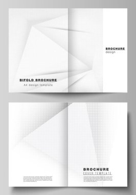 Çift katlı broşür, broşür, broşür, kapak tasarımı, kitap tasarımı, broşür kapağı için iki A4 kapak modelinin vektör düzeni. Gri noktalı yarım tonlu arkaplan, soyut gradyan arkaplan