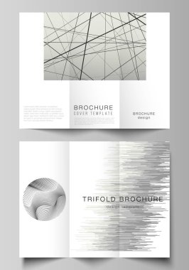 Minimum vektör düzenleri. Modern kreatif, üç kat broşür veya el ilanı için tasarım şablonlarını kapsar. Geometrik soyut arka plan, minimalist tasarım için fütüristik bilim ve teknoloji kavramı