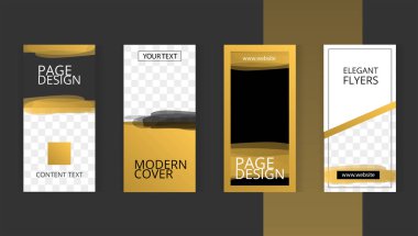 Sosyal ağların tasarımı, Instagram hikayesi için şablonlar ve resimler için pencereler ayarlayın. Altın lekeli modern tarz..
