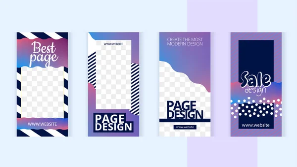 Violet sosyal ağların tasarımı, Instagram hikayesi ve resimler için pencereleri olan şablonlar ayarladı. Güzel pembe dalgalar ve siyah çizgiler şeklinde modern stil..