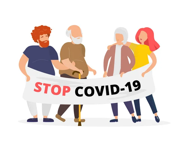 Coronavirus 'a karşı mücadele kavramı. Gençler ve yaşlılar ellerinde 