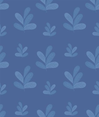 İskandinav tarzında geniş yapraklı güzel bir bitki deseni. Kusursuz bir arka plan çizilmiş eşsiz bir el. Modern vektör illüstrasyonu.