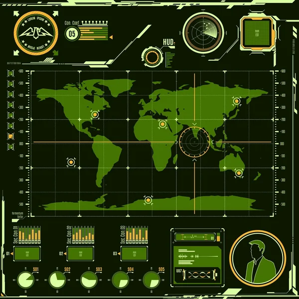 Hud 导航地图屏幕元素. — 图库矢量图片