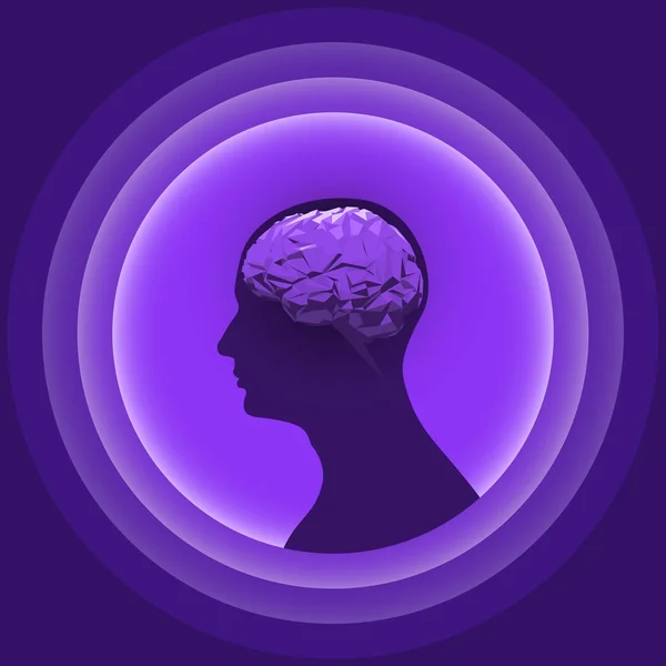 Silhouette of the human head with glowing brain. — Stock Vector