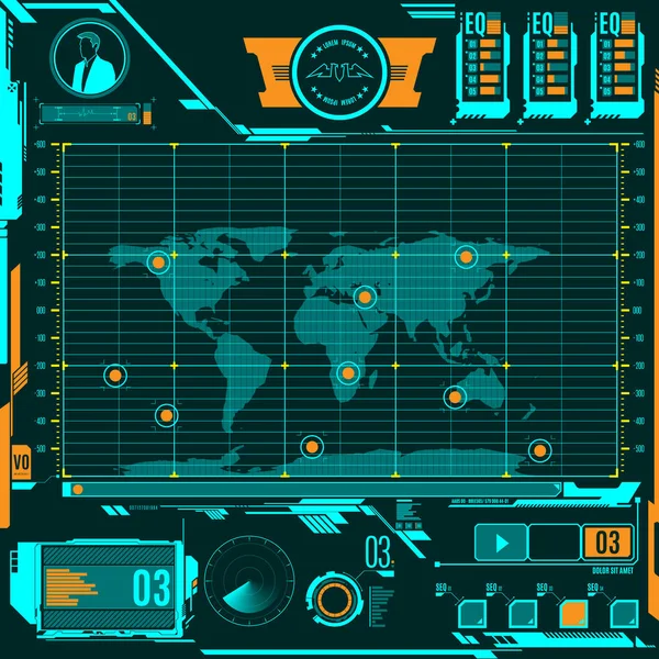 Elementos da tela do mapa de navegação HUD . — Vetor de Stock