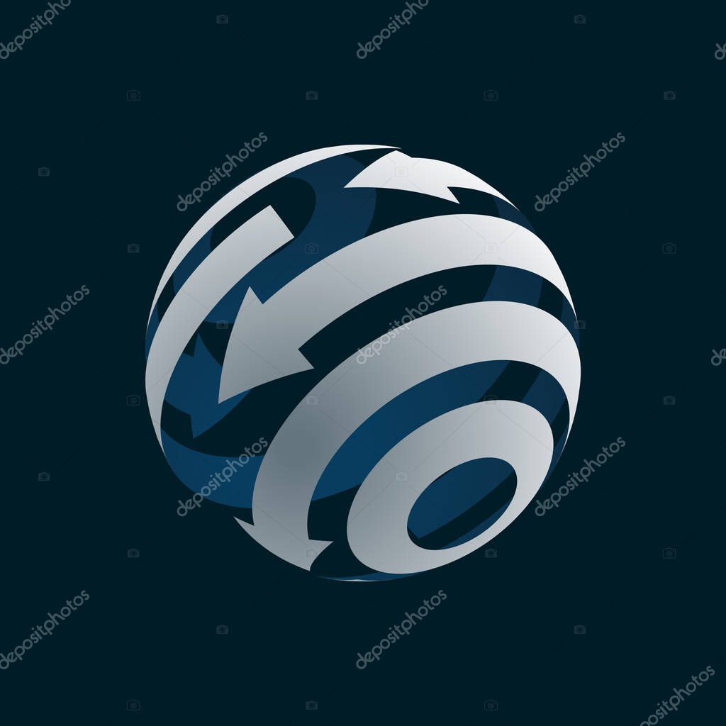 Abstract Globe Logo Element. Rotating Arrows. Vector Symbol of Globalization. 3D Design. Rotating Globe. Vector Illustration