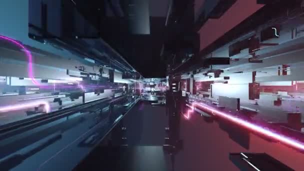 Flygande släpper futuristiska högteknologiska rymdmiljön — Stockvideo