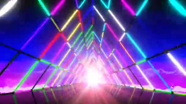 Треугольный неоновый тоннель VJ 80 — стоковое видео